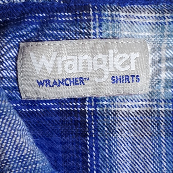 Wrangler Wrancher Men's Flannel Shirt Blue Plaid Long Sleeve Size L Pearl Snaps - Picture 11 of 16